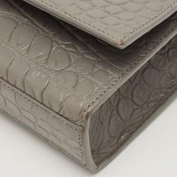 Pre Owned Saint Laurent Kate Tassel Medium Grey Croc Embossed Leather Shoulder Bag