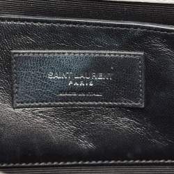 Pre Owned Saint Laurent Kate Tassel Medium Grey Croc Embossed Leather Shoulder Bag