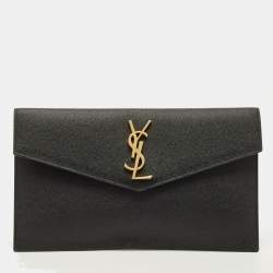 Pre Owned حقيبة كلاتش سان لوران أبتاون جلد سوداء