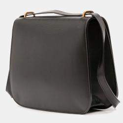 Pre Owned سان لوران باريس كروس بودي سبونتيني عجل ناعم أسود متوسط ​​الحجم