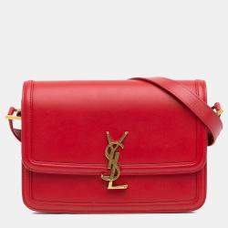 Pre Owned Saint Laurent Paris Red Medium Calfskin Solferino Satchel In Box