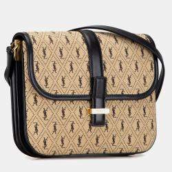 مملوكة مسبقًا شنطة كروس بودي سان لوران باريس قماش بني صغير لو مونوغرام