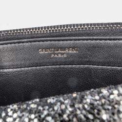 Pre Owned حقيبة سلسلة كيت مونوغرام جليتر معدني أسود سان لوران باريس