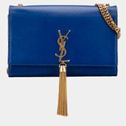 Pre Owned Saint Laurent Paris Blue Medium Smooth Calfskin Monogram Kate Tassel Crossbody