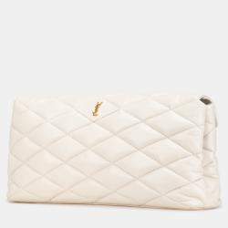Pre Owned Saint Laurent Paris White Large Quilted Lambskin Sade Clutch