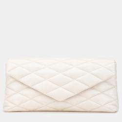 Pre Owned Saint Laurent Paris White Large Quilted Lambskin Sade Clutch
