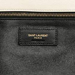 Pre Owned Saint Laurent Paris White Large Quilted Lambskin Sade Clutch