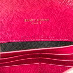 Pre Owned Saint Laurent Paris Pink Grain De Poudre Cassandre Envelope Chain Wallet