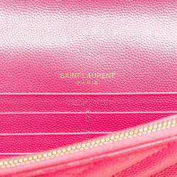 Pre Owned Saint Laurent Paris Pink Grain De Poudre Cassandre Envelope Chain Wallet
