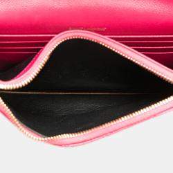 Pre Owned Saint Laurent Paris Pink Grain De Poudre Cassandre Envelope Chain Wallet