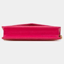 Pre Owned Saint Laurent Paris Pink Grain De Poudre Cassandre Envelope Chain Wallet