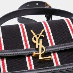 مملوكة مسبقًا Saint Laurent Paris Black Small Canvas Striped Solferino Satchel In Box