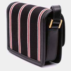 مملوكة مسبقًا Saint Laurent Paris Black Small Canvas Striped Solferino Satchel In Box