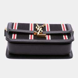 مملوكة مسبقًا Saint Laurent Paris Black Small Canvas Striped Solferino Satchel In Box