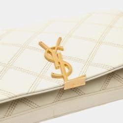 مملوكة مسبقًا Saint Laurent Paris White Quilted Lambskin Diamond Becky Chain Wallet