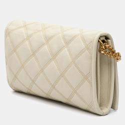 مملوكة مسبقًا Saint Laurent Paris White Quilted Lambskin Diamond Becky Chain Wallet