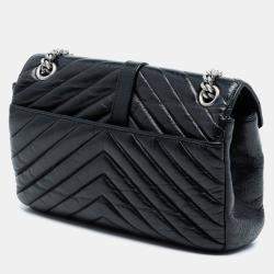 Pre Owned حقيبة سلسلة بانك سان لوران باريس جلد عجل مجعد متوسط أسود