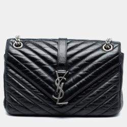 Pre Owned حقيبة سلسلة بانك سان لوران باريس جلد عجل مجعد متوسط أسود