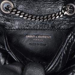 مملوكة مسبقًا Saint Laurent Paris Black Micro Crinkled Leather Niki Airpods Case with Chain