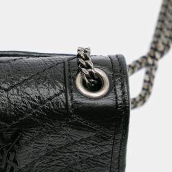 مملوكة مسبقًا Saint Laurent Paris Black Micro Crinkled Leather Niki Airpods Case with Chain