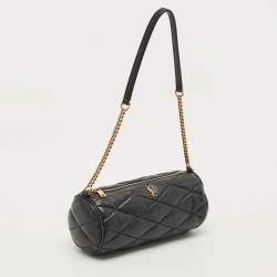 Pre Owned حقيبة سان لوران سوداء أنبوبية جلد مبطن