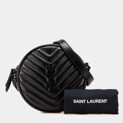 مملوكة مسبقًا Saint Laurent Paris Black Chevron Calfskin Round Vinyle Camera Bag