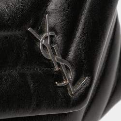 Pre Owned حقيبة كروس بودي سان لوران باريس مونوغرام لو لو جلد سوداء توى