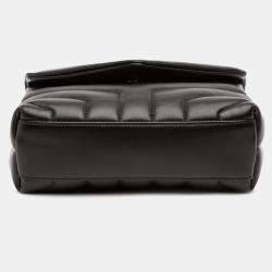 Pre Owned حقيبة كروس بودي سان لوران باريس مونوغرام لو لو جلد سوداء توى