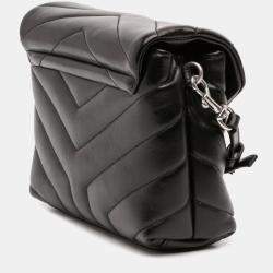 Pre Owned حقيبة كروس بودي سان لوران باريس مونوغرام لو لو جلد سوداء توى