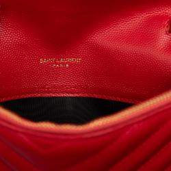 مملوكة مسبقًا Saint Laurent Paris Red Grain De Poudre Matelasse Chevron Monogram Chain Wallet