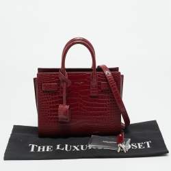 Pre Owned Saint Laurent Classic Sac De Jour Nano Red Croc Embossed Leather Tote