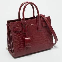 Pre Owned Saint Laurent Classic Sac De Jour Nano Red Croc Embossed Leather Tote