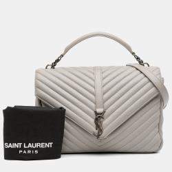 Pre Owned Saint Laurent Paris Large Chevron Sheepskin Monogram College Satchel