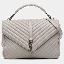 Pre Owned Saint Laurent Paris Large Chevron Sheepskin Monogram College Satchel