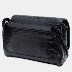 Pre Owned Saint Laurent Paris Black Croc Embossed Leather Niki Belt Bag