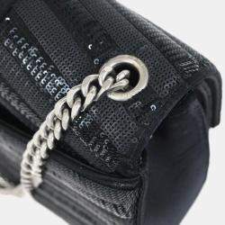 Pre Owned Saint Laurent Black Sequins Sulpice Shoulder Bag