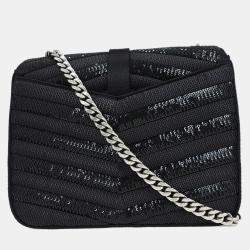 Pre Owned Saint Laurent Black Sequins Sulpice Shoulder Bag