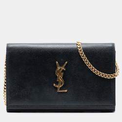 مملوكة مسبقًا Saint Laurent Paris Black Medium Grain De Poudre Monogram Kate Crossbody