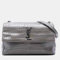 مملوكة مسبقًا Saint Laurent Paris Medium Croc Embossed Calfskin Monogram West Hollywood Crossbody