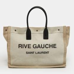 Pre Owned Saint Laurent Rive Gauche Shopper Tricolor Canvas and Leather Tote