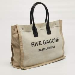 Pre Owned Saint Laurent Rive Gauche Shopper Tricolor Canvas and Leather Tote