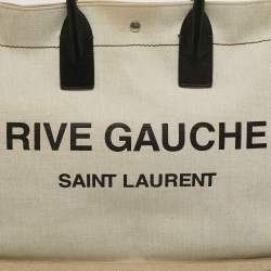 Pre Owned Saint Laurent Rive Gauche Shopper Tricolor Canvas and Leather Tote
