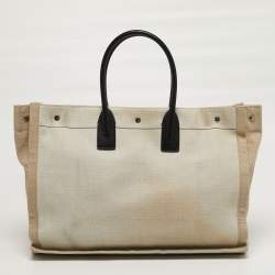 Pre Owned Saint Laurent Rive Gauche Shopper Tricolor Canvas and Leather Tote