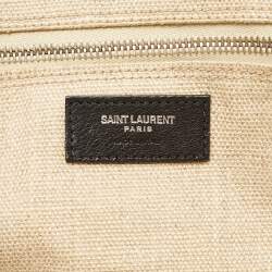 Pre Owned Saint Laurent Rive Gauche Shopper Tricolor Canvas and Leather Tote
