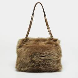 مملوكة مسبقًا Saint Laurent Niki Large Beige Fur Shoulder Bag