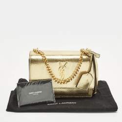 Pre Owned Saint Laurent Sunset Small Gold Lizard Embossed Leather Shoulder Bag