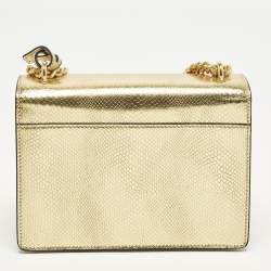 Pre Owned Saint Laurent Sunset Small Gold Lizard Embossed Leather Shoulder Bag