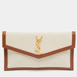 مملوكة مسبقًا Saint Laurent Uptown Brown/Natural Canvas Pouch