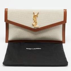 مملوكة مسبقًا حقيبة صغيرة سان لوران أب تاون قماش بني/طبيعي