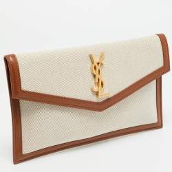 مملوكة مسبقًا حقيبة صغيرة سان لوران أب تاون قماش بني/طبيعي